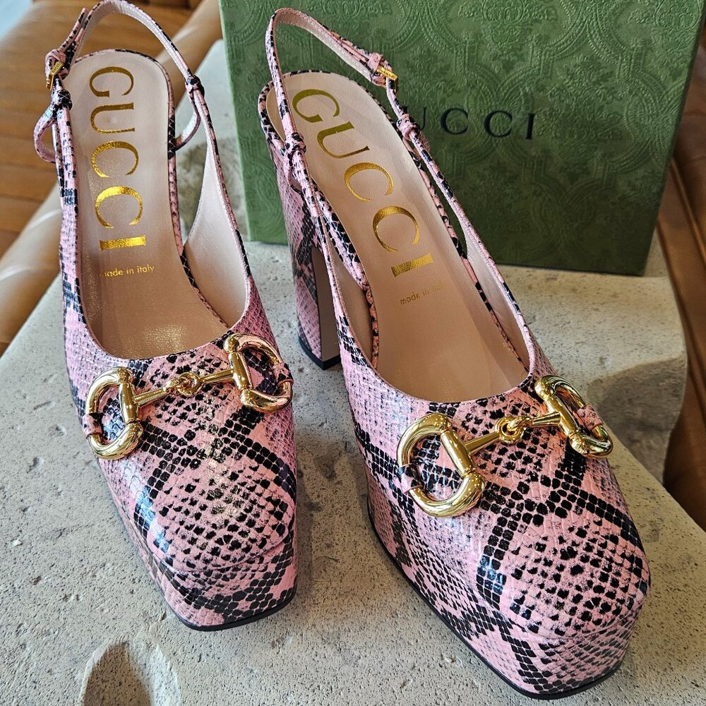 Gucci Gucci Pink & Black Python Print Heels