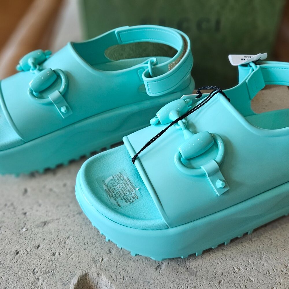 Gucci Gucci Horsebit Blue rubber platform slingback sandals