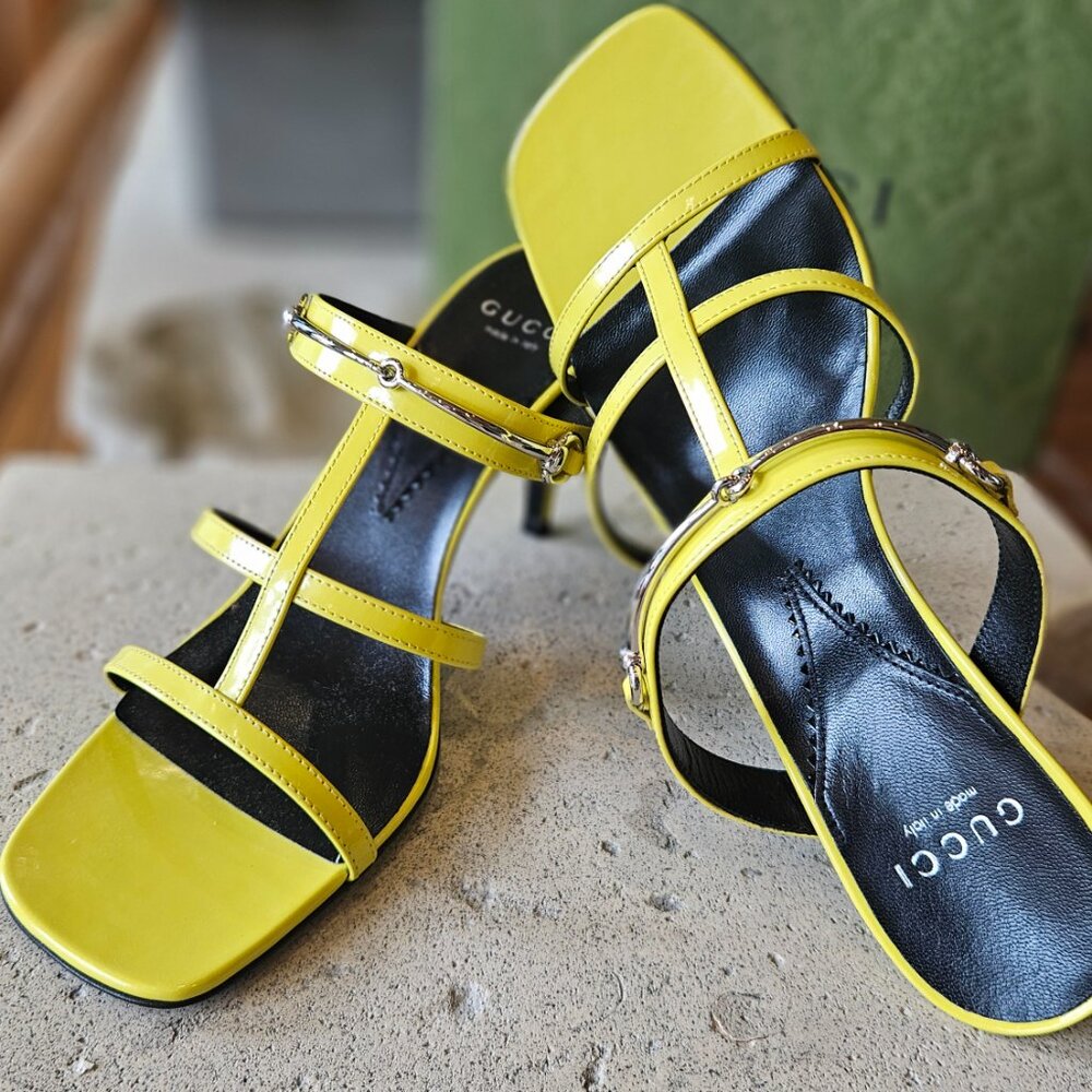 Gucci Gucci Slim Horsebit Slide Sandal 776643 CLG00 - 7212 Yellow Leather Size 38 New