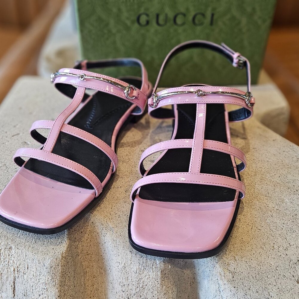 Gucci Gucci Horsebit Strap Slingback Sandal – Light Pink Leather – Size 38 – New
