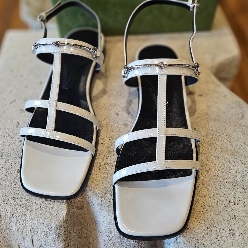 Gucci Gucci Slim Horsebit Flat Sandal 776648 CLG00 - 5911 Light white Leather 38+