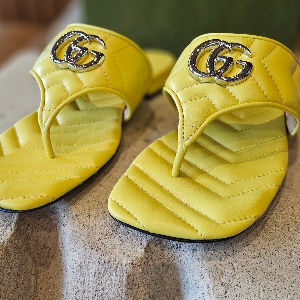 Gucci Gucci Double G Thong Sandal 771585 BK060 - 7212 Yellow Leather Size 37 New Women