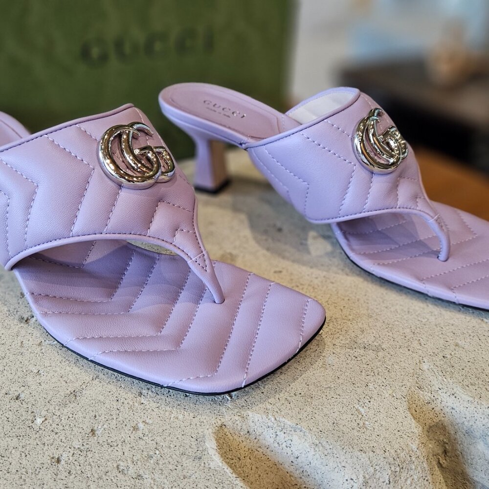 Gucci NWB Gucci Marmont Double GG Kitten Heel Thong Sandals Quilted Lavender 39