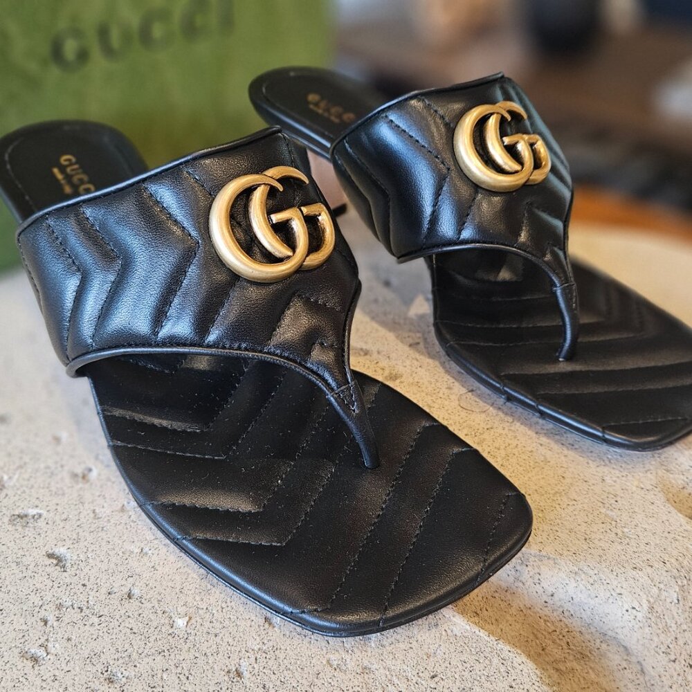 Gucci Gucci Double G Mule 776995 BK060 - 1000 Black Leather Size 38+ New Womens Shoes