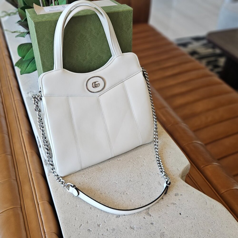 Gucci Gucci Petite GG Small Tote Bag White Leather • New • Authentic