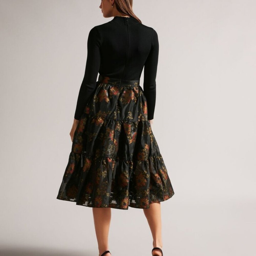 Ted Baker TED BAKER LONDON Audria Mixed Media Long Sleeve Tiered Dress
