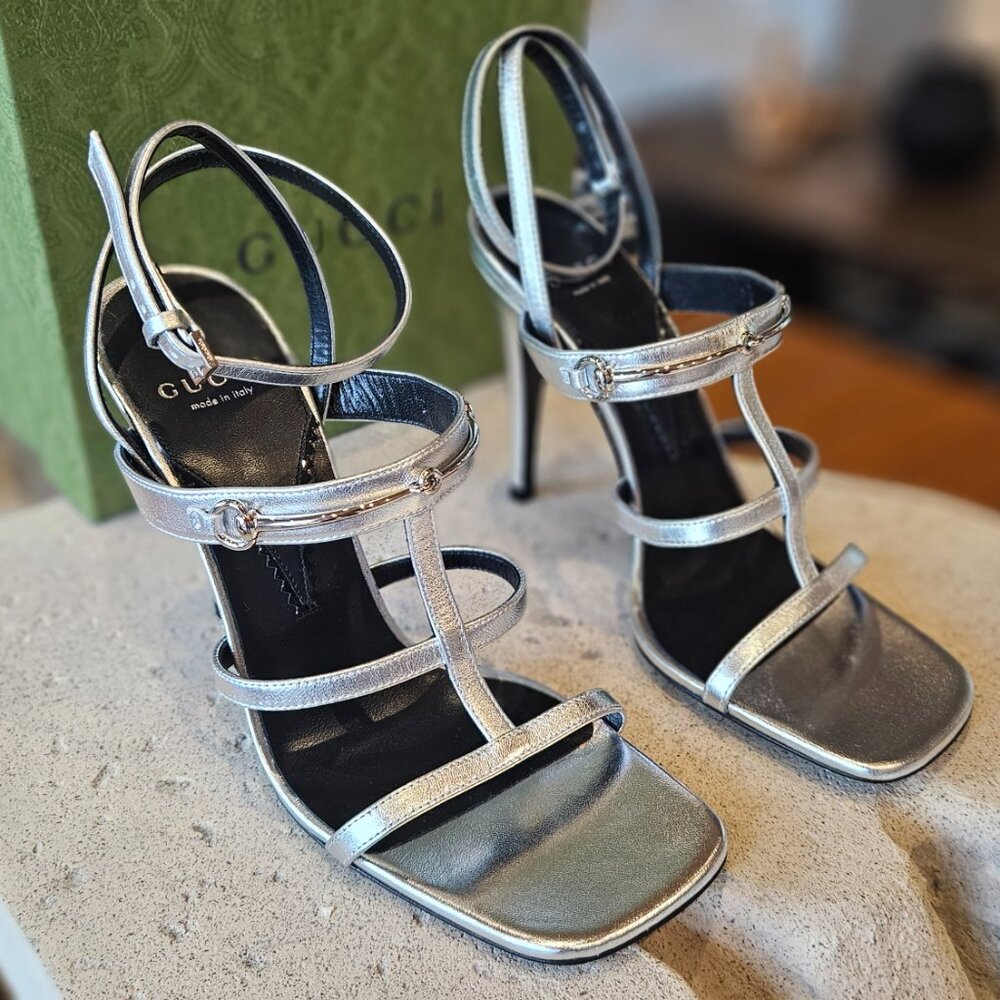Gucci Gucci Metallic Leather Sandal 771563 B8B00 - 8106 Leather Size 38 New