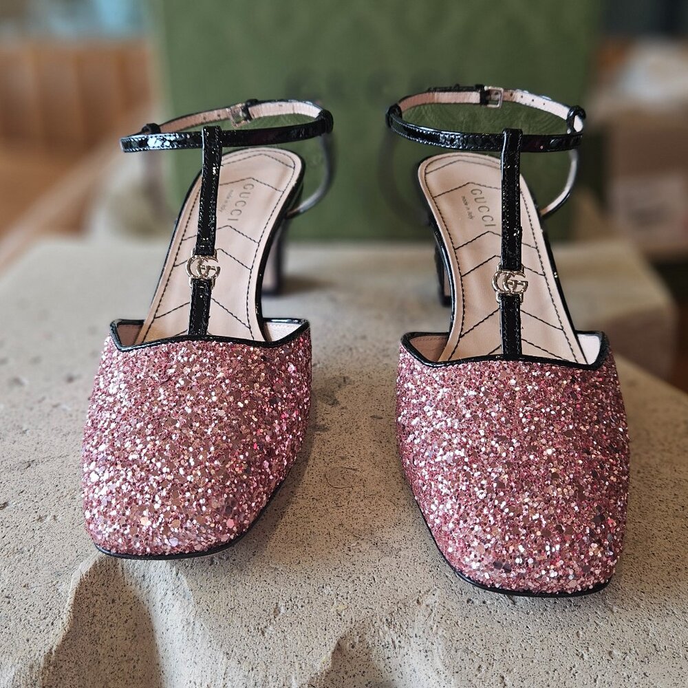 Gucci Gucci Pink Glitter Slingback Double G Pumps 55mm size 36+